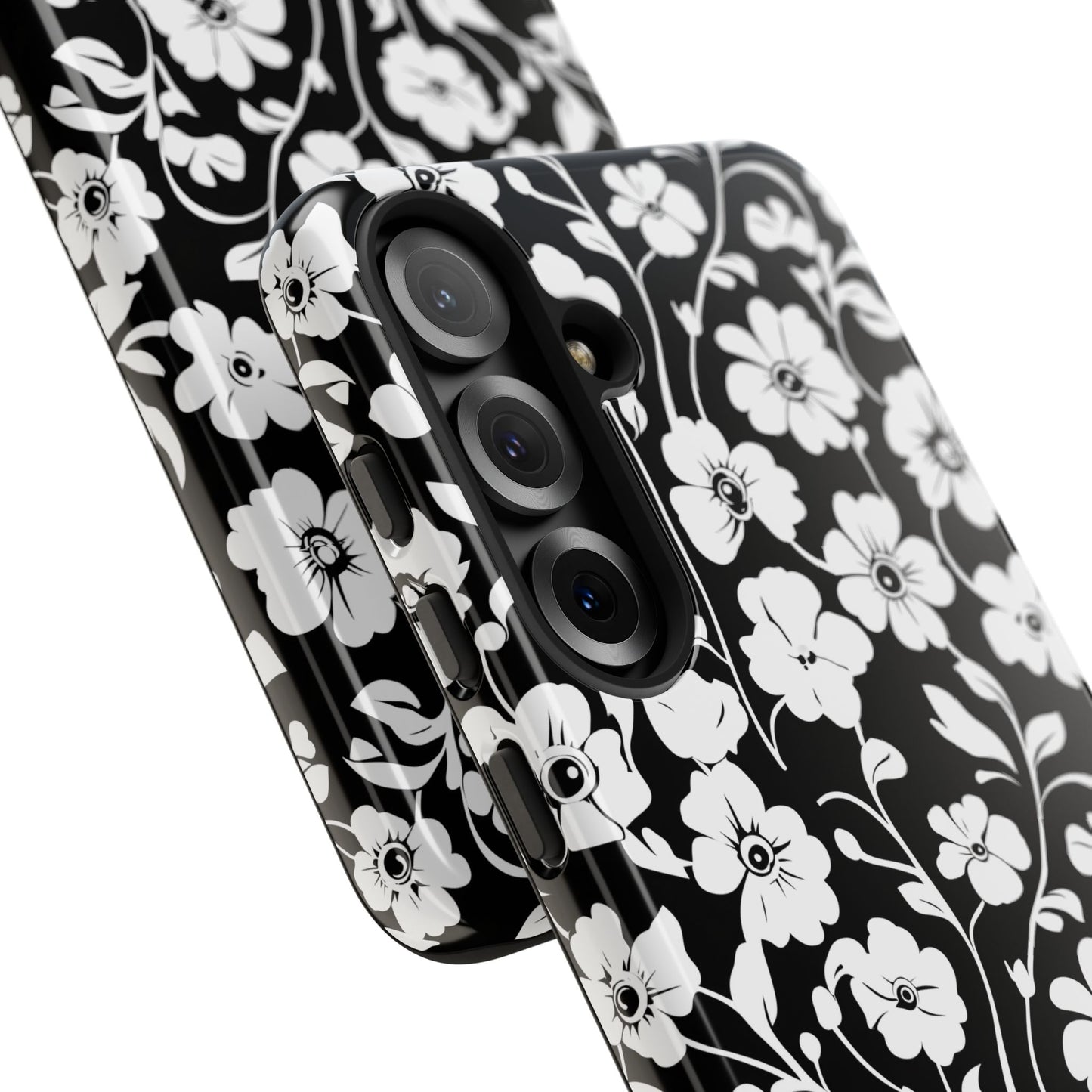 Floral Noir Tough Phone Case — Black & White Flower Protective Cover