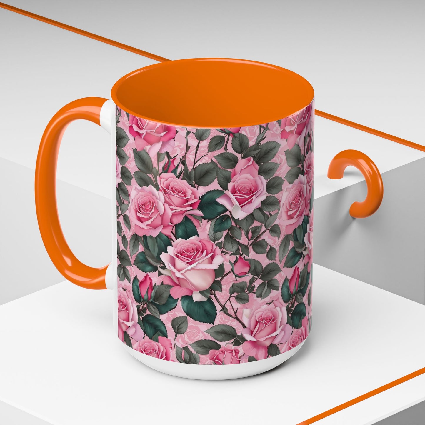 Floral Accent Coffee Mug, Pink Rose Mug, Gift for Her, Tea Cup, Mother's Day Present, Home Decor, Kitchen Essentials