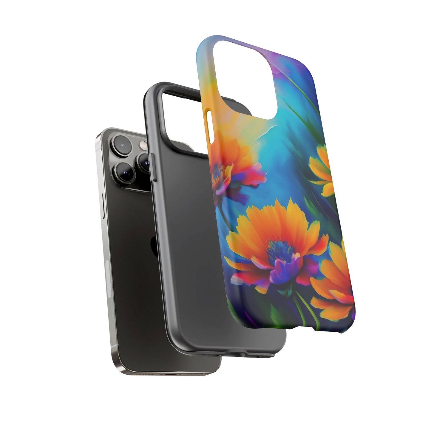 Floral Sunset Tough Phone Case — Vibrant Watercolor Flowers Protective Cover