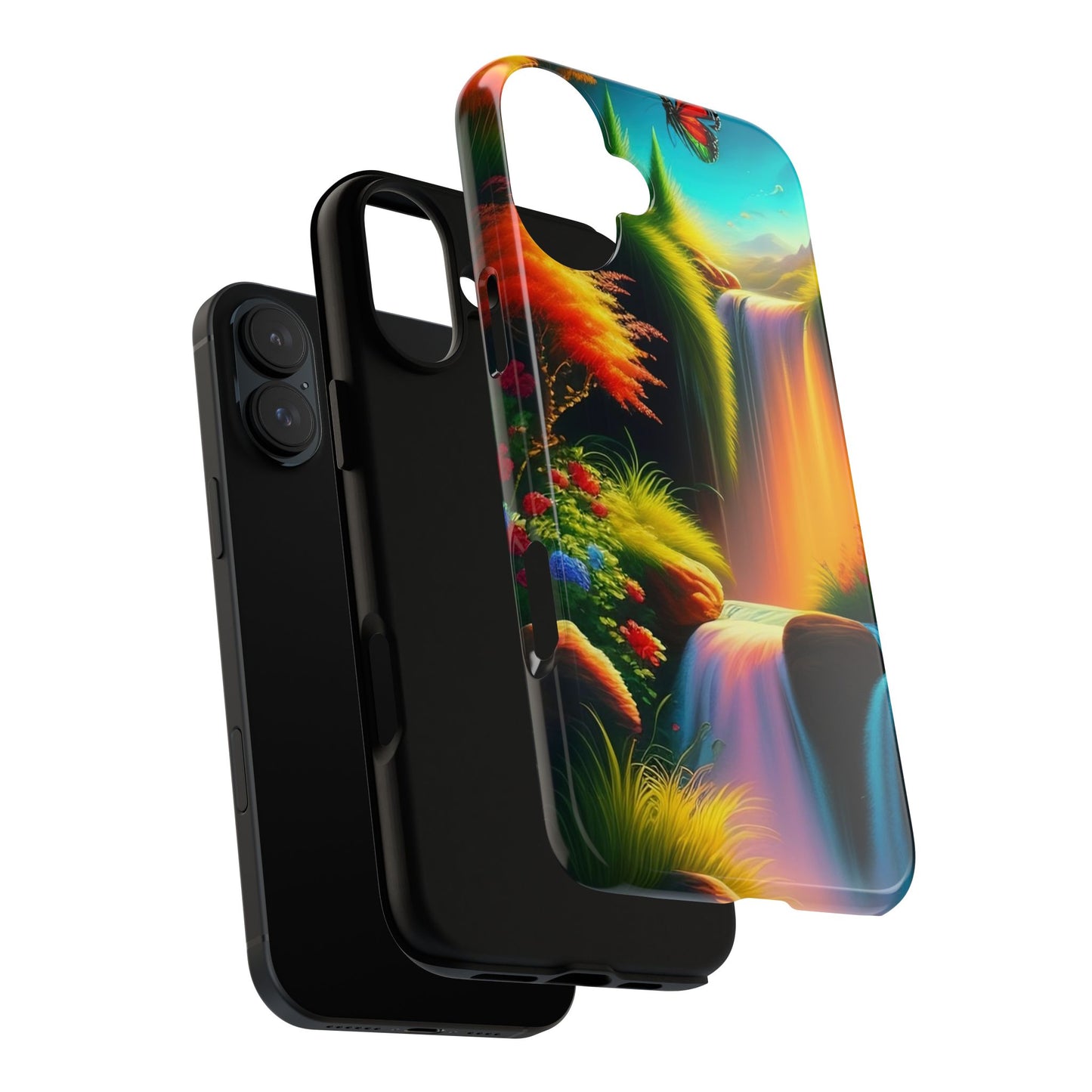Phone Case - Vibrant Waterfall Landscape with Butterfly | Colorful Nature Protective Case