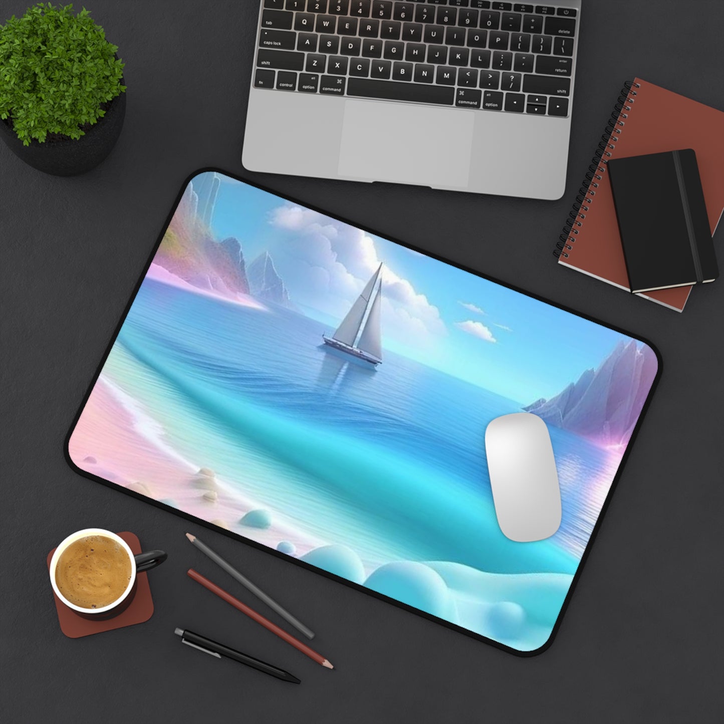 Seaside Sail Desk Mat — Tranquil Ocean Laptop Pad
