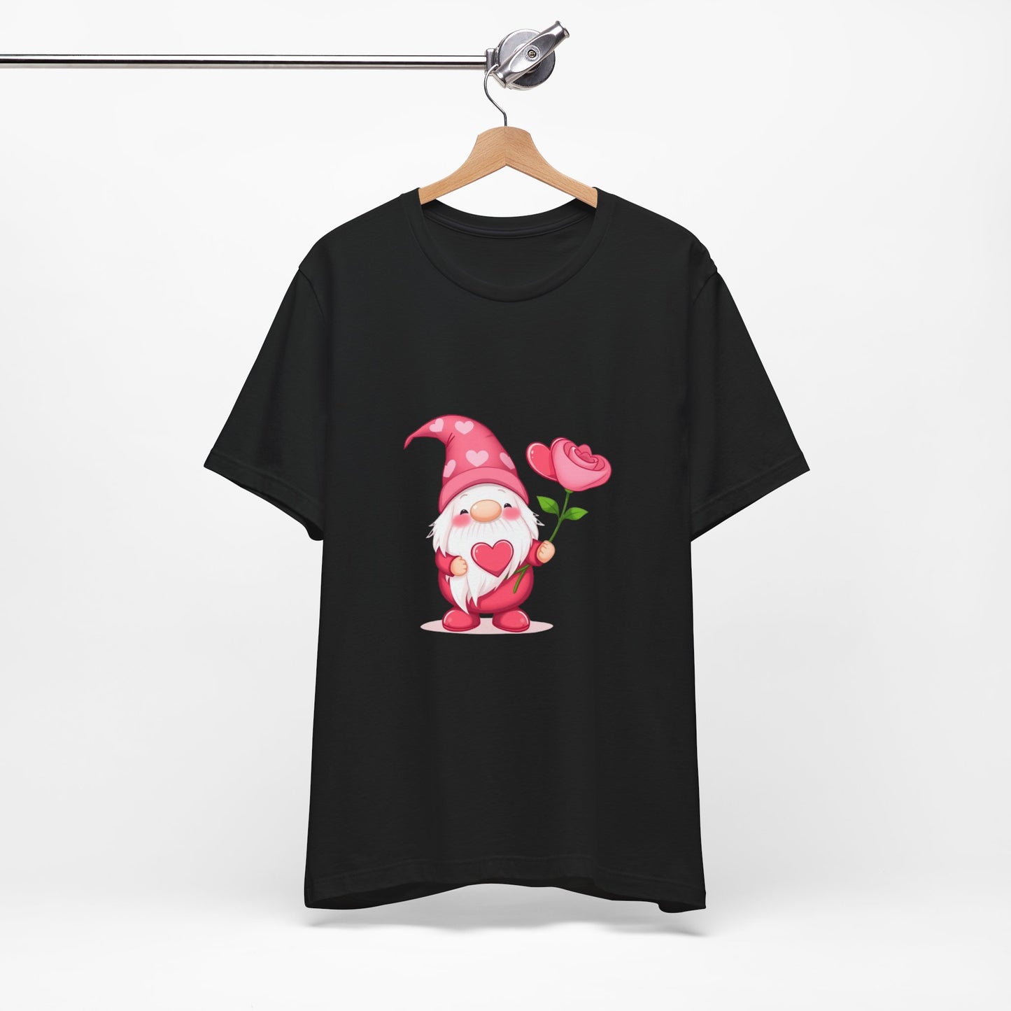 Valentine Gnome T‑Shirt — Cute Pink Gnome Holding Rose Tee