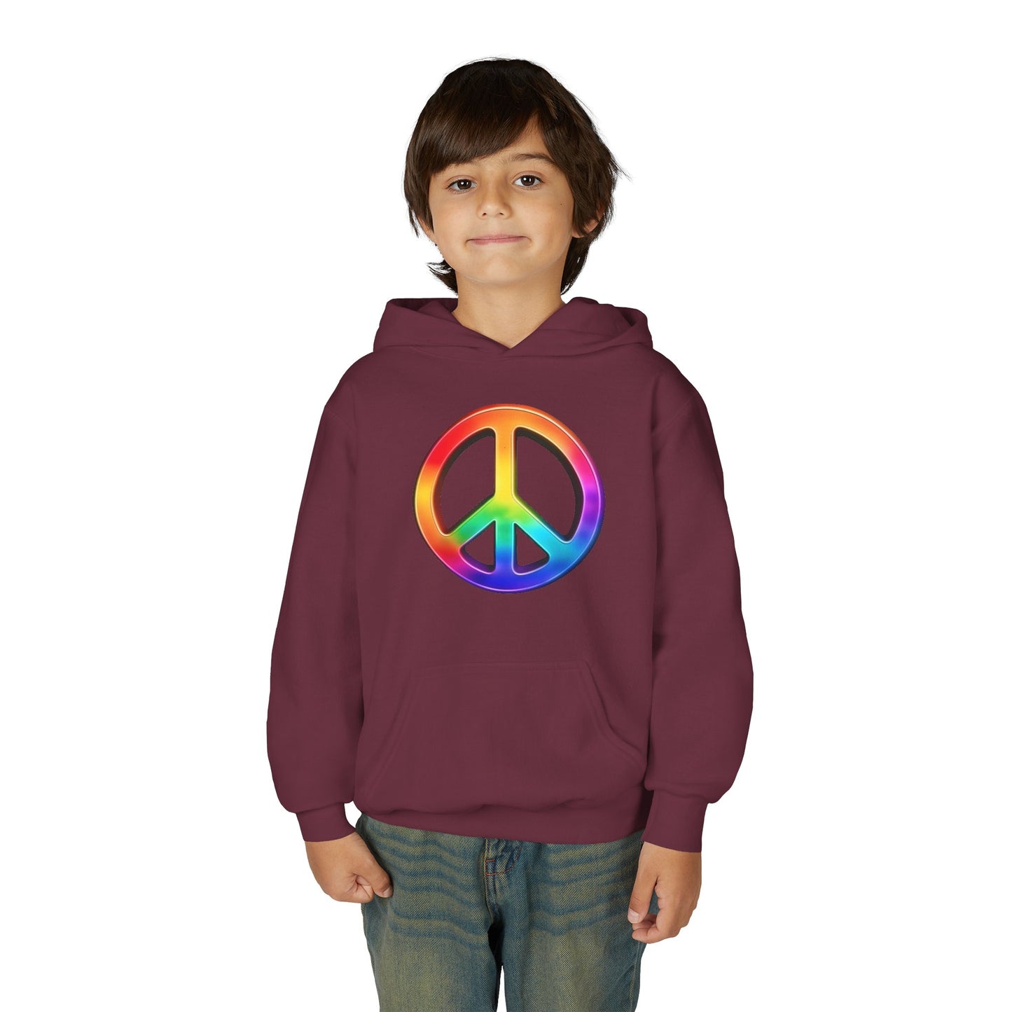 Youth Hoodie — Rainbow Peace Sign Pullover