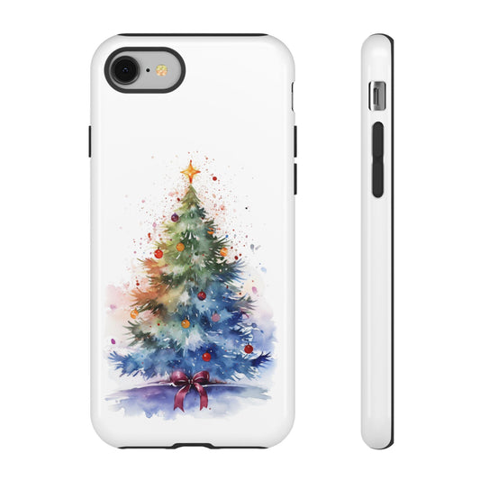 Watercolor Christmas Tree Phone Case, Holiday Gift, Tough Cases, Festive Phone Accessories, Winter Decor, Seasonal Protection