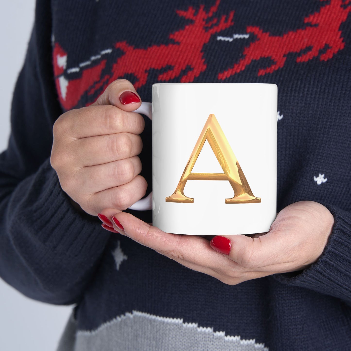 Elegant Golden Letter A Ceramic Mug | Personalized Coffee Cup Letter A