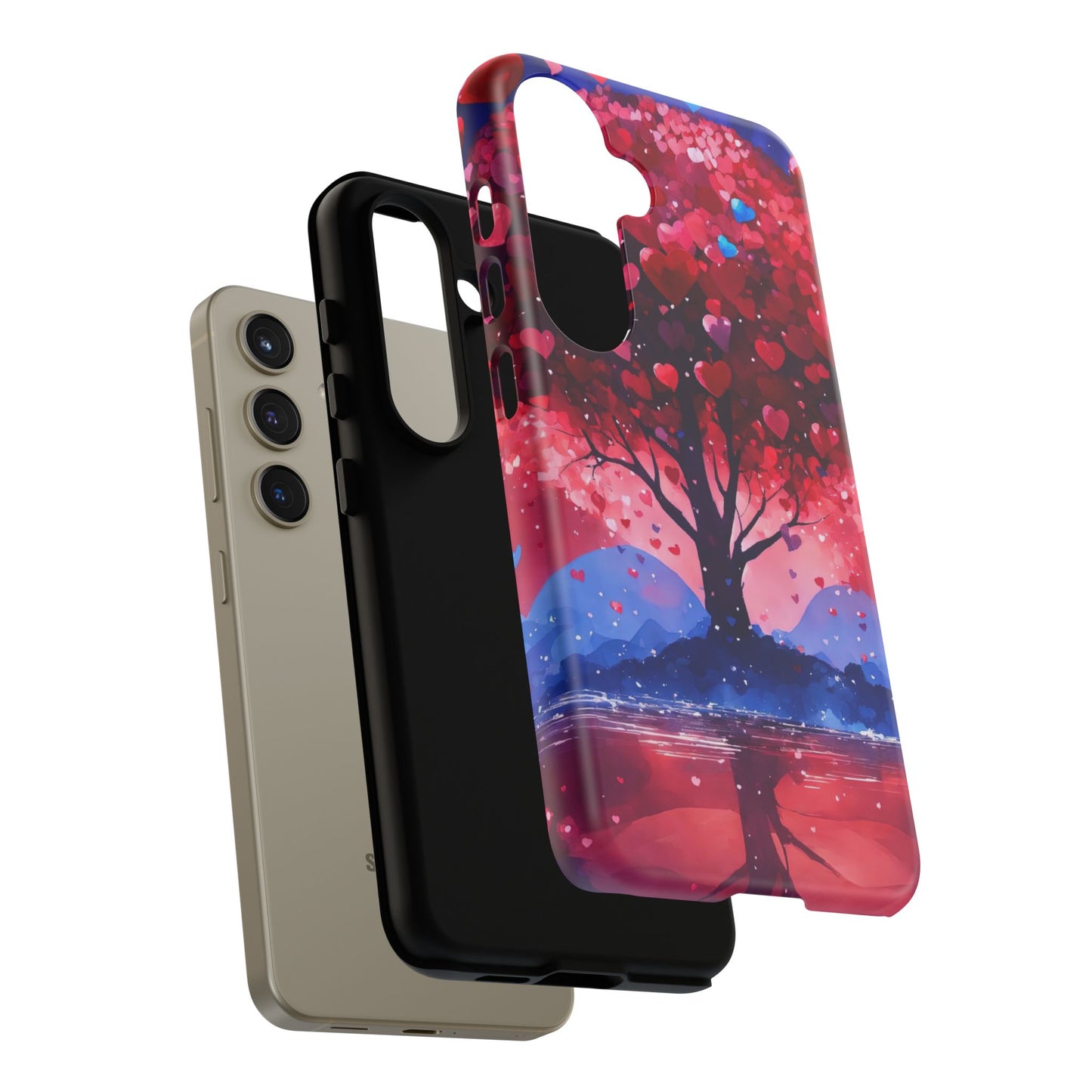 Heart Tree Phone Case — Romantic Red & Blue Protective Tough Case