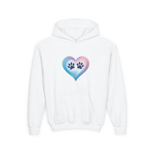 Kids Heart Paw Hoodie — Pastel Gradient Pet Lover Sweatshirt