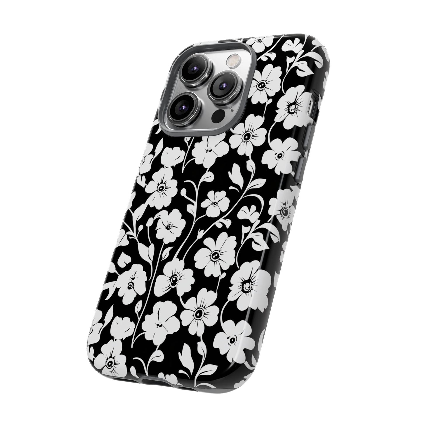 Floral Noir Tough Phone Case — Black & White Flower Protective Cover