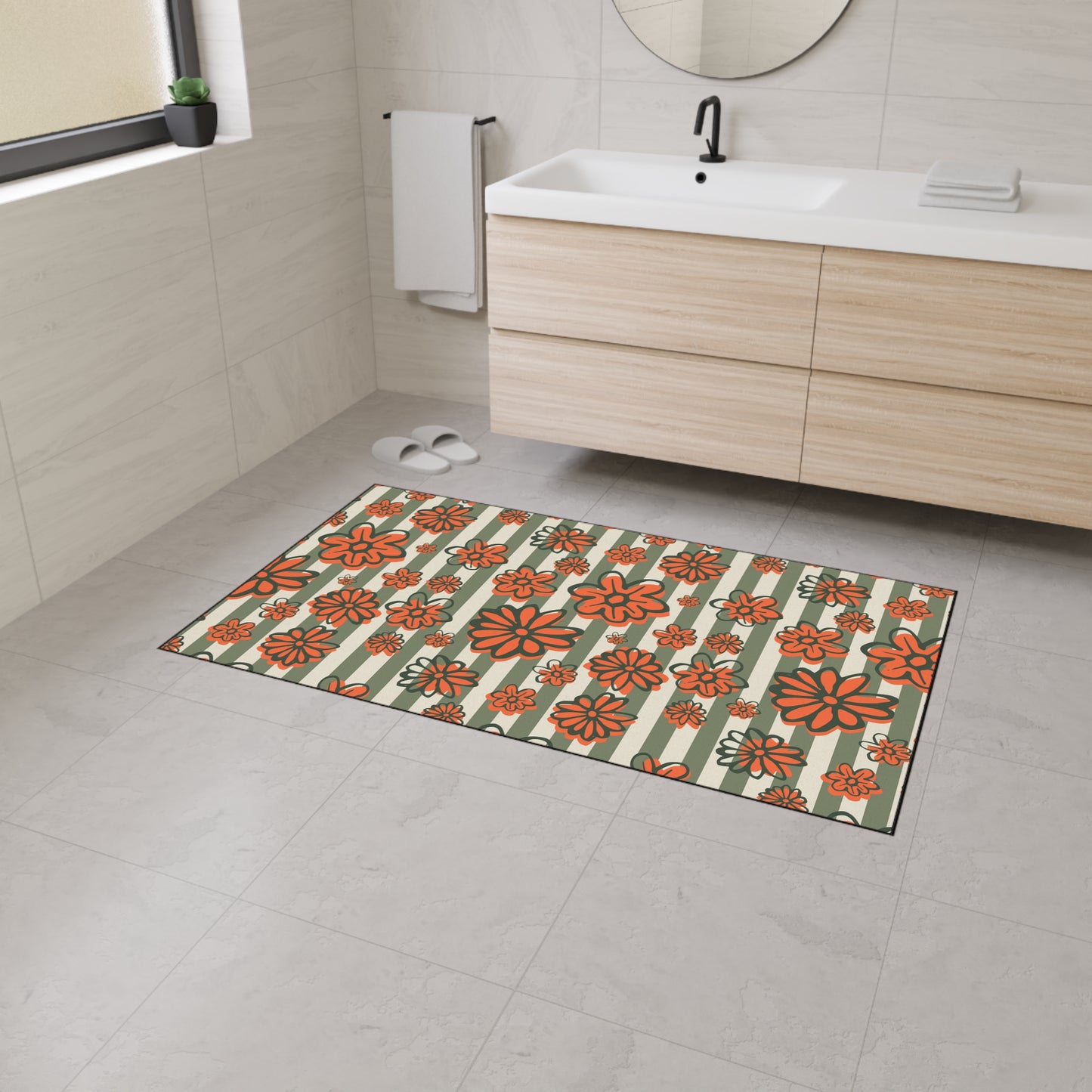 Retro Floral Heavy-Duty Floor Mat — Orange Daisy Entry Rug