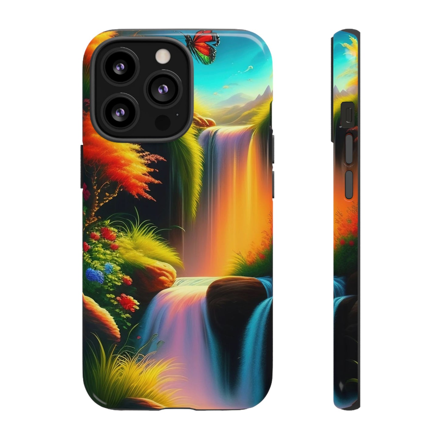 Phone Case - Vibrant Waterfall Landscape with Butterfly | Colorful Nature Protective Case