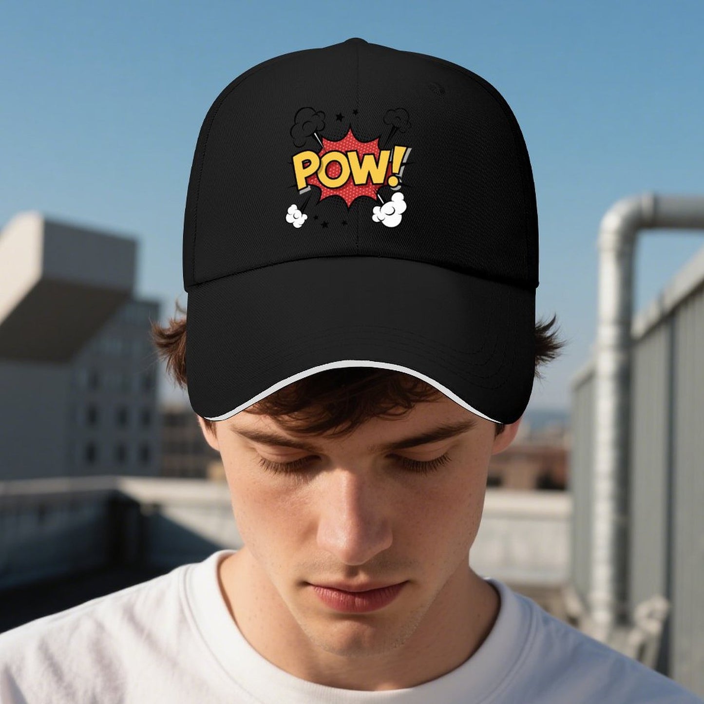 "POW" Baseball Cap for Men Women Curved Visor Sandwich
