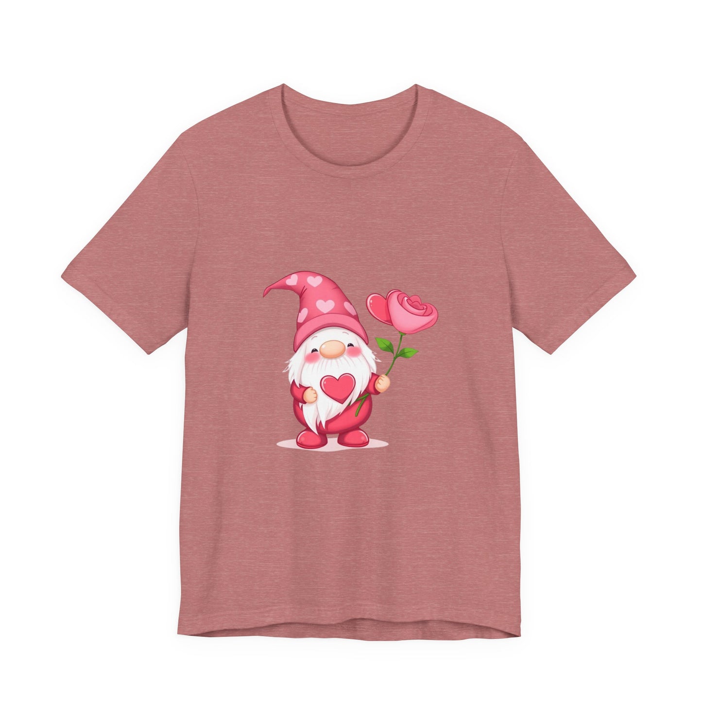 Valentine Gnome T‑Shirt — Cute Pink Gnome Holding Rose Tee