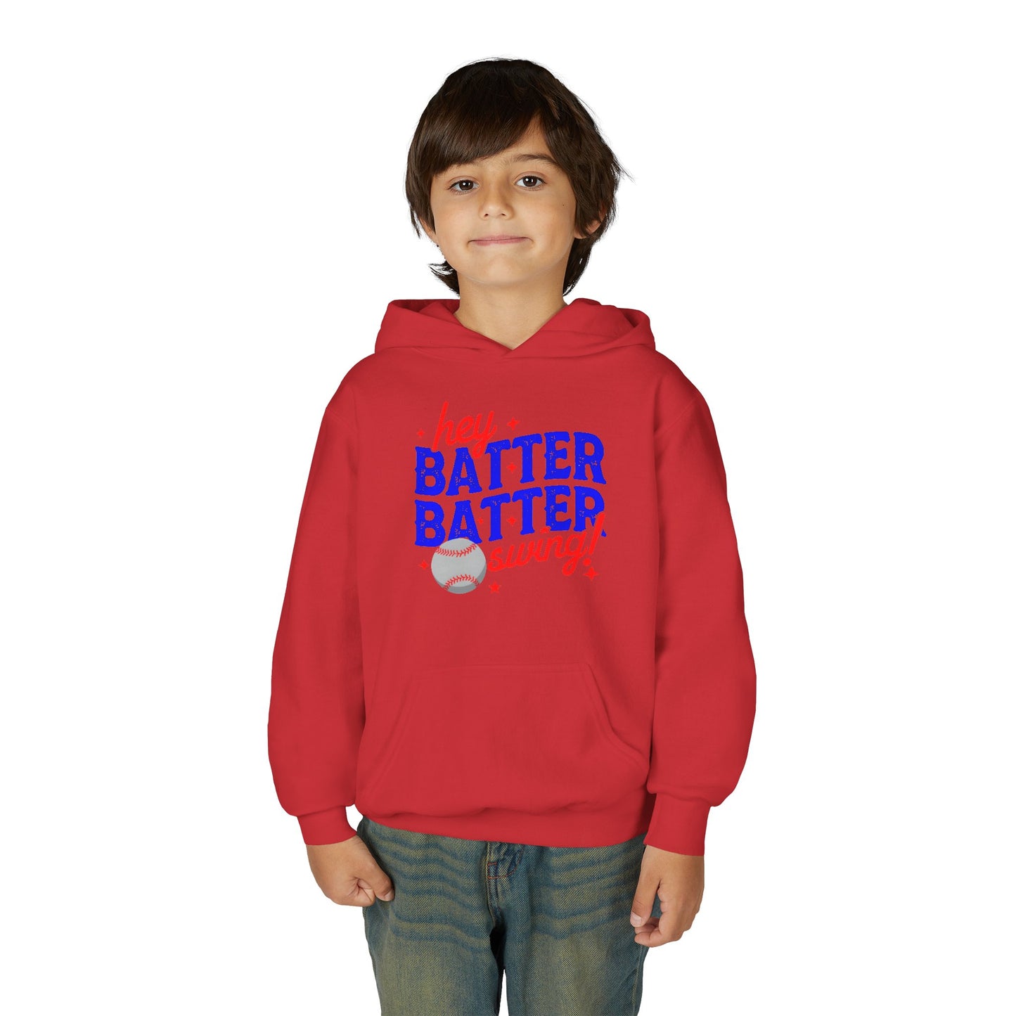 Youth Baseball Hoodie — "Hey Batter Batter Swing!" Graphic