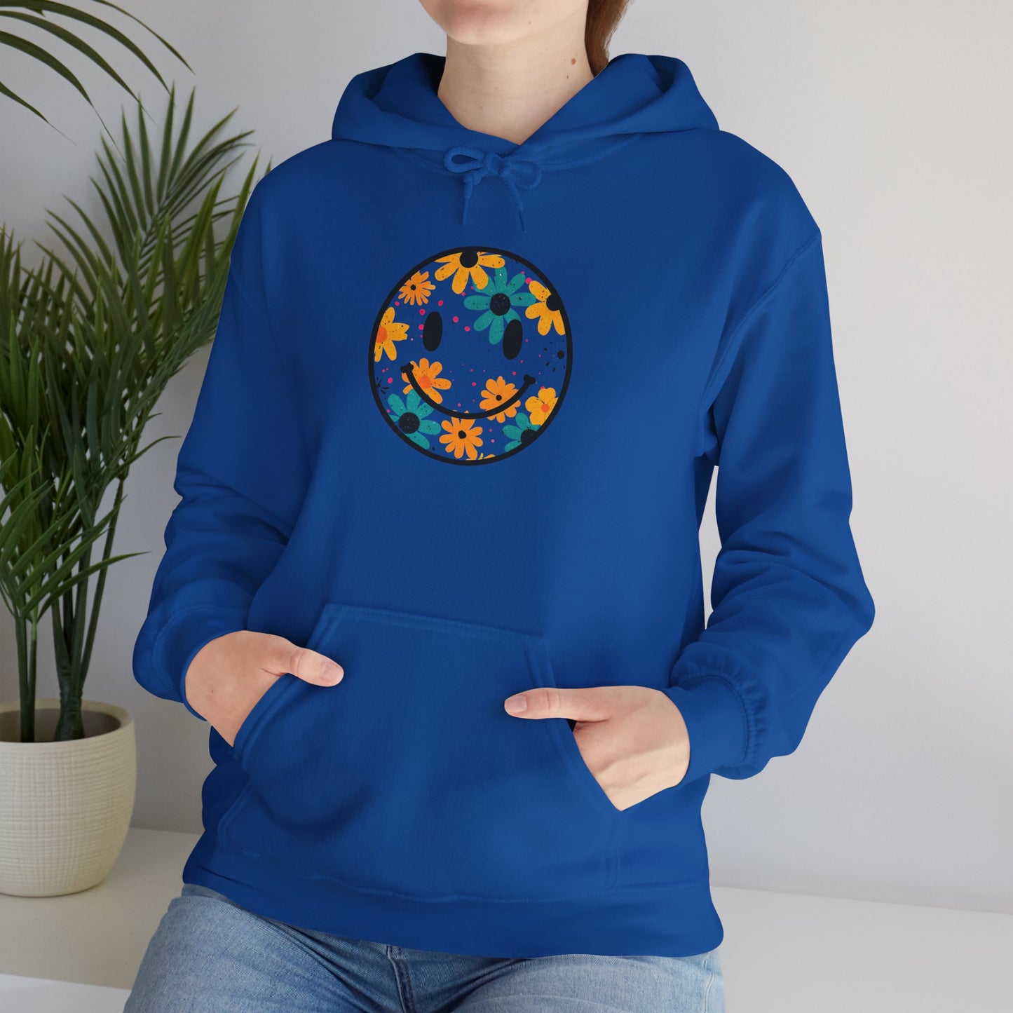 Floral Smiley Hoodie — Retro Daisy Smile Graphic Hoodie