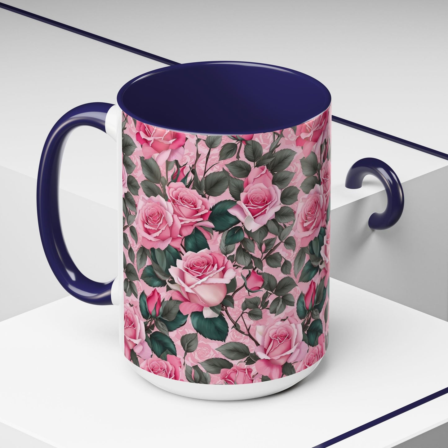 Floral Accent Coffee Mug, Pink Rose Mug, Gift for Her, Tea Cup, Mother's Day Present, Home Decor, Kitchen Essentials