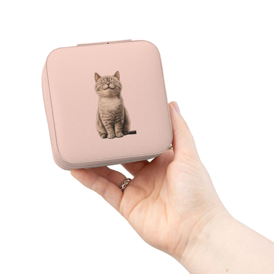 Cat Print Jewelry Travel Case — Compact Pink Jewelry Organizer for Earrings Rings & Necklaces