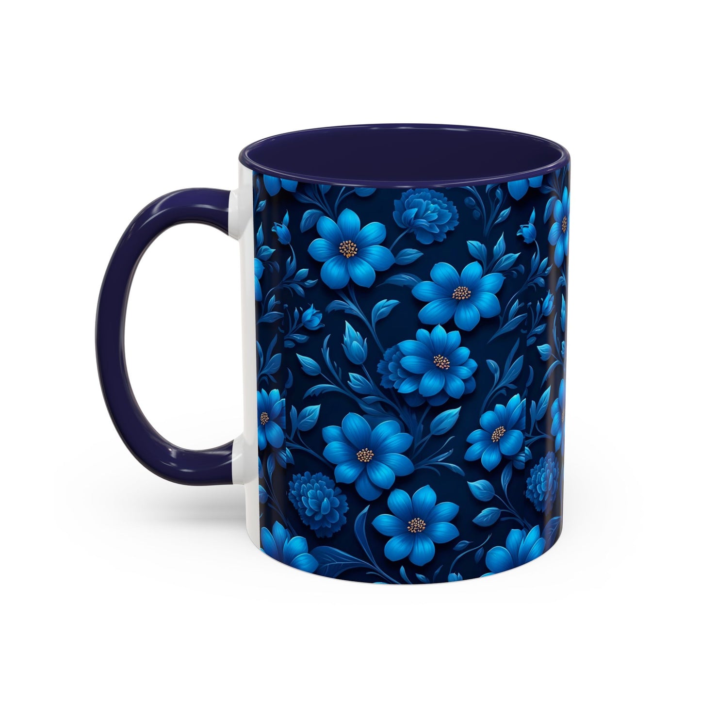 Floral Accent Coffee Mug, Blue Flower Mug, Ceramic Coffee Cup, Gift for Her, Nature-Themed Drinkware, Floral Home Decor, Unique Mug