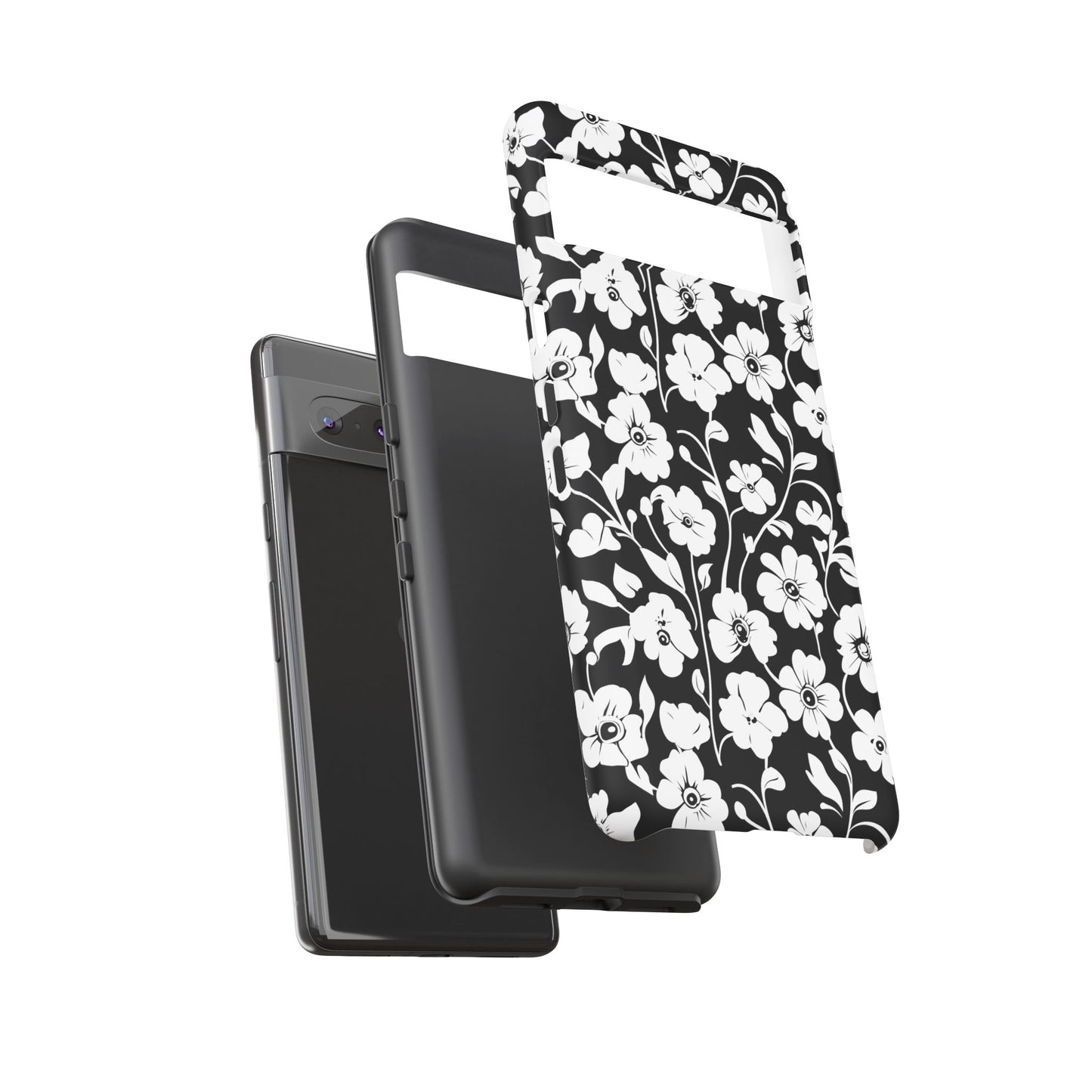 Floral Noir Tough Phone Case — Black & White Flower Protective Cover