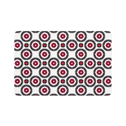 Pet Food Mat — Red & Black Geometric Paw Print Placemat (12x18)