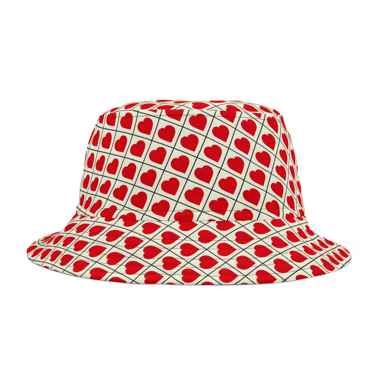 Heart Pattern Bucket Hat — Red Retro Love