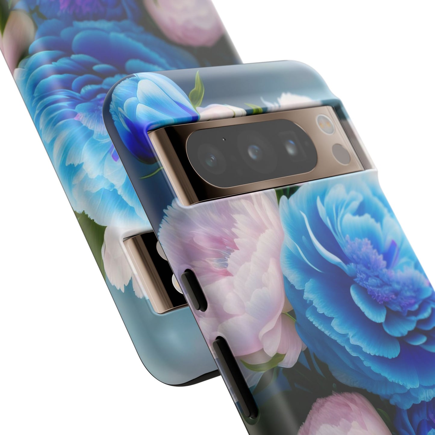 Floral Blue Peony Phone Case — Protective Tough Case with Pink & Blue Blooms