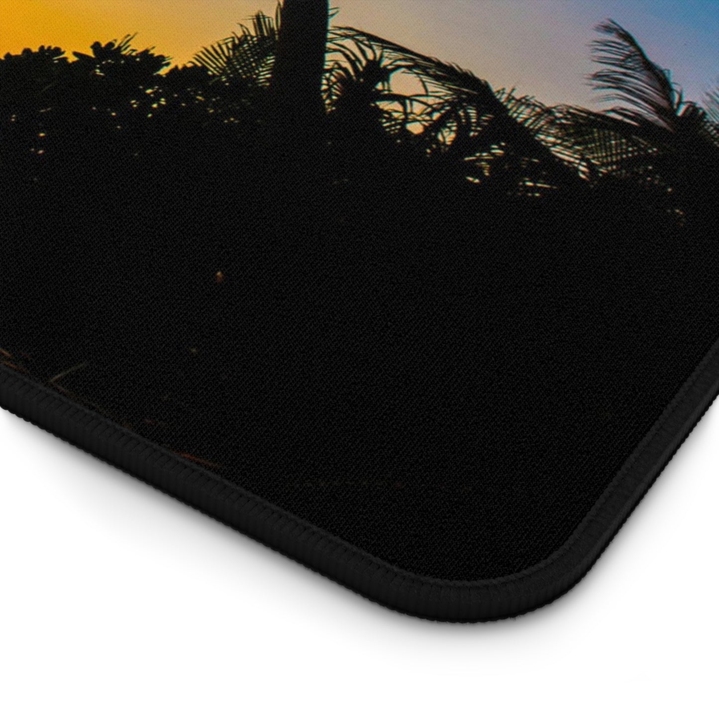 Sunset Beach Romance Desk Mat — Tropical Couple Silhouette Mouse Pad