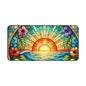 Sunset Tropical Desk Mat — Stained-Glass Sunrise Beach Mouse Pad