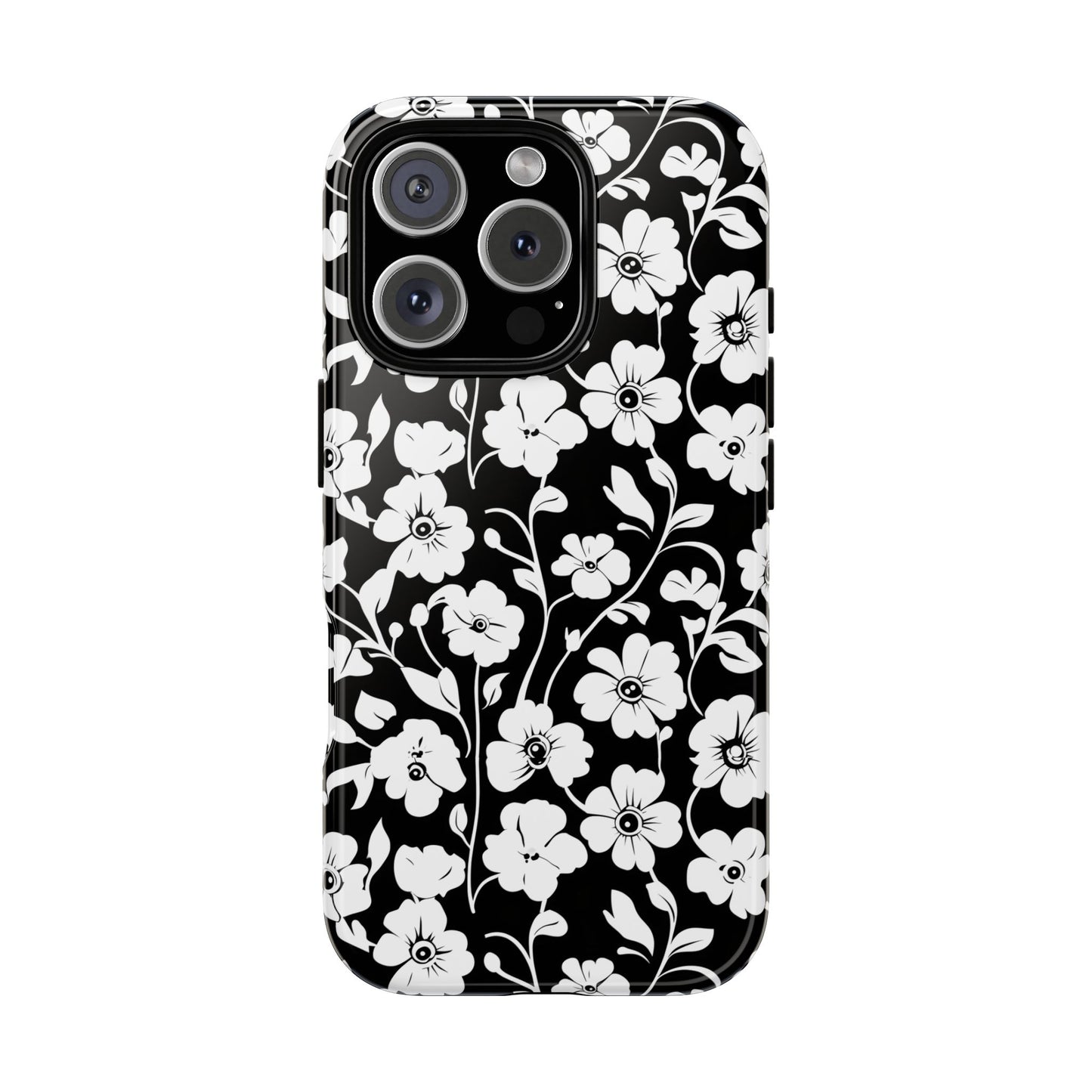 Floral Noir Tough Phone Case — Black & White Flower Protective Cover
