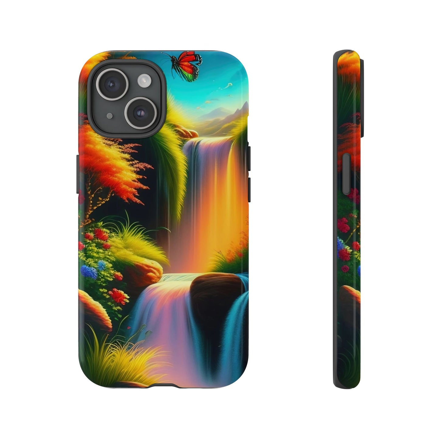 Phone Case - Vibrant Waterfall Landscape with Butterfly | Colorful Nature Protective Case
