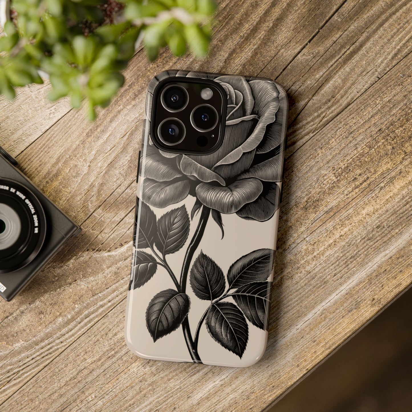 Black Rose Phone Case, Tough Cases with Floral Design, Elegant Tech Accessory, Gift for Flower Lovers, Stylish Protection