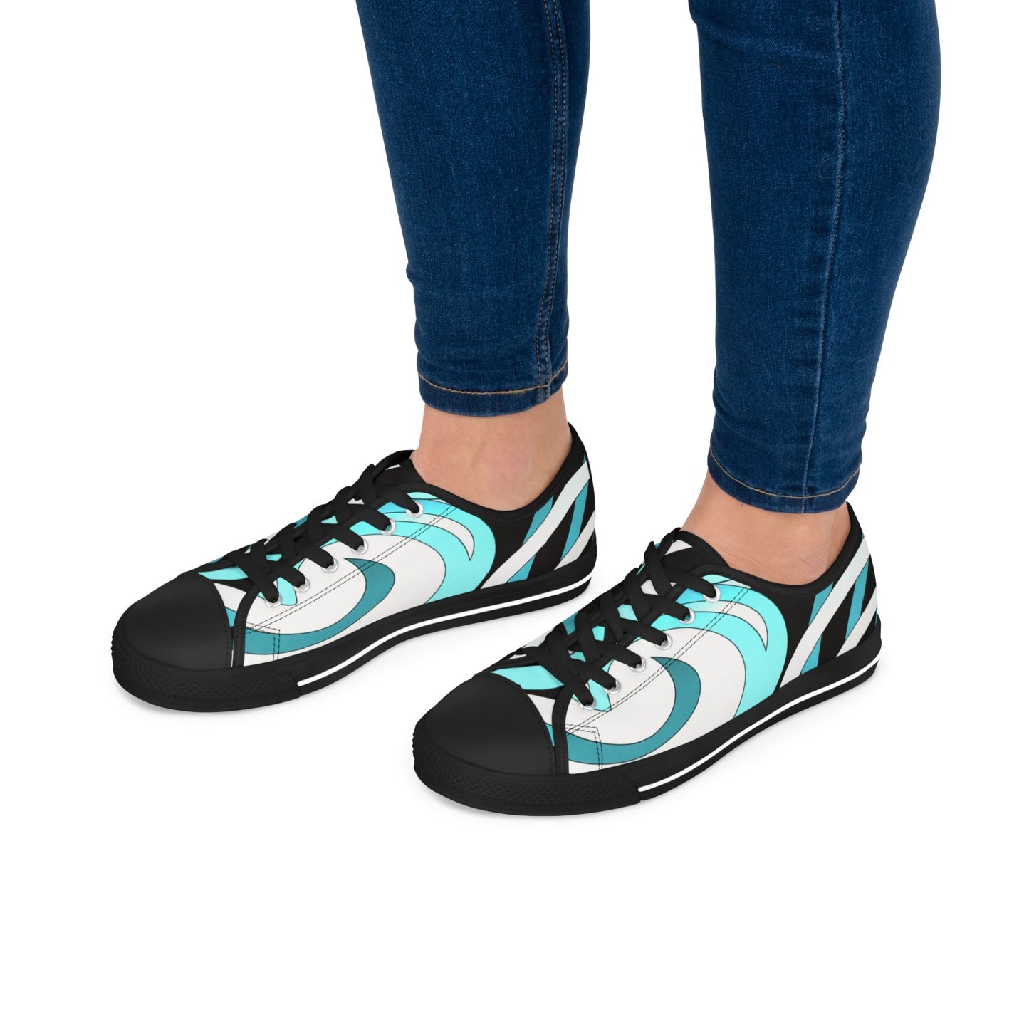 Low Top Sneakers – Aqua Wave Graphic Women's Canvas Shoes