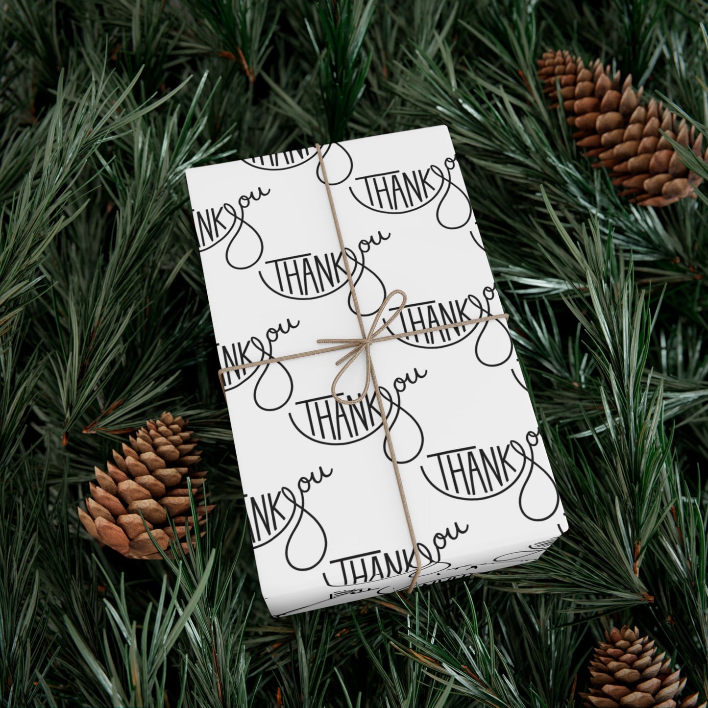 Thank You Gift Wrap Paper — Black Script 'Thank You' Pattern