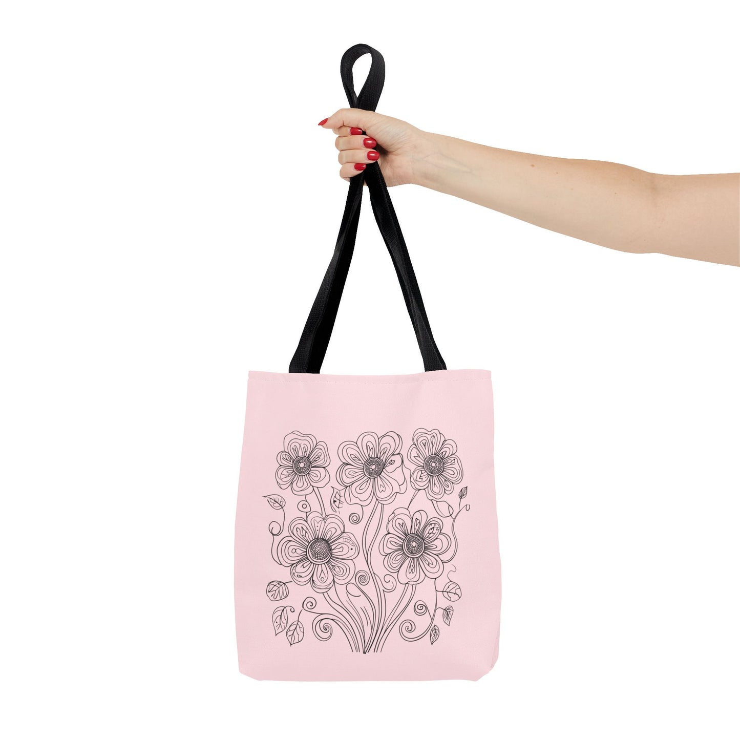 Floral Doodle Pink Tote Bag — Hand-Drawn Flower Design