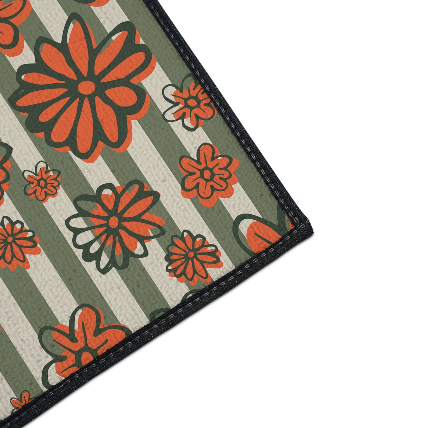 Retro Floral Heavy-Duty Floor Mat — Orange Daisy Entry Rug