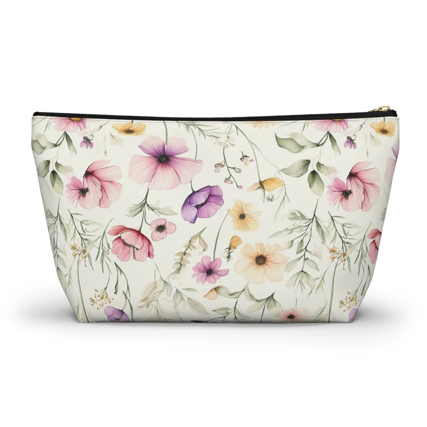 Floral Spring Makeup Pouch — Watercolor Wildflower Accessory Bag