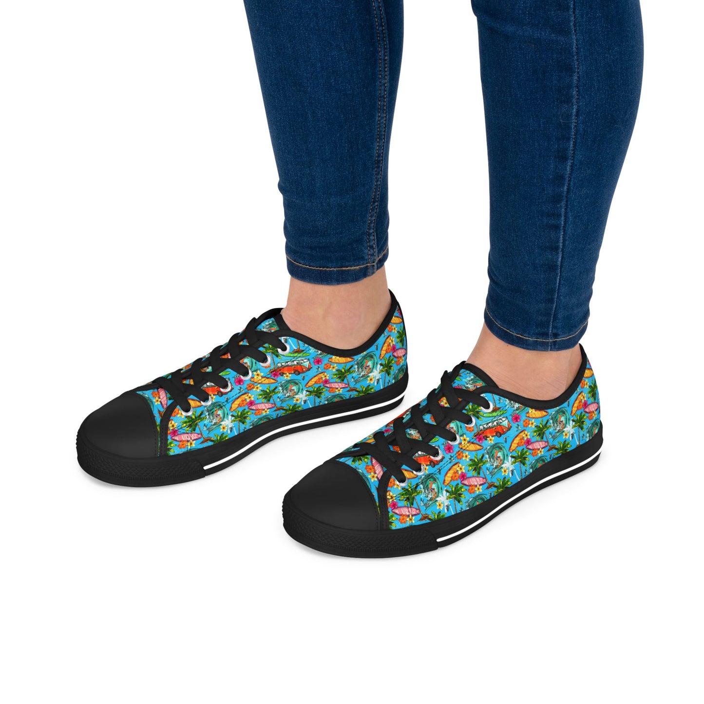 Low Top Sneakers — Tropical Flamingo Print Canvas Shoes