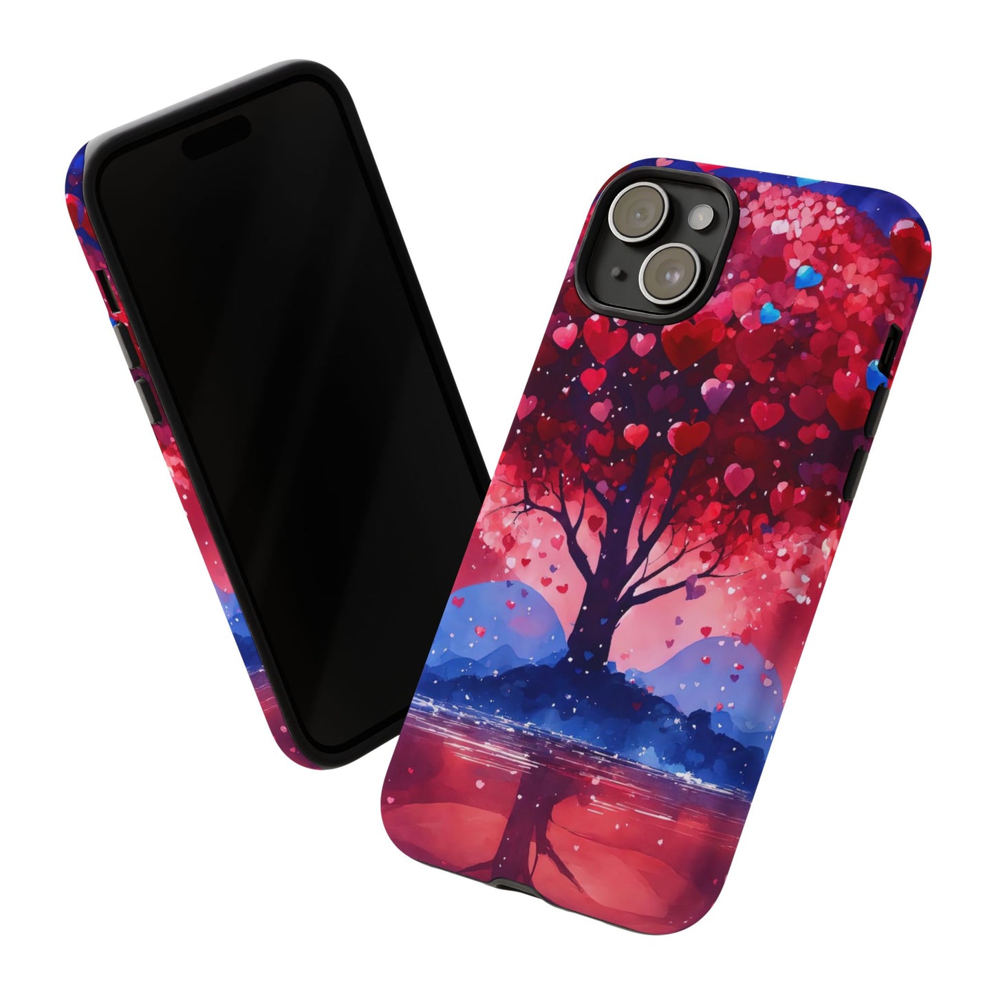 Heart Tree Phone Case — Romantic Red & Blue Protective Tough Case