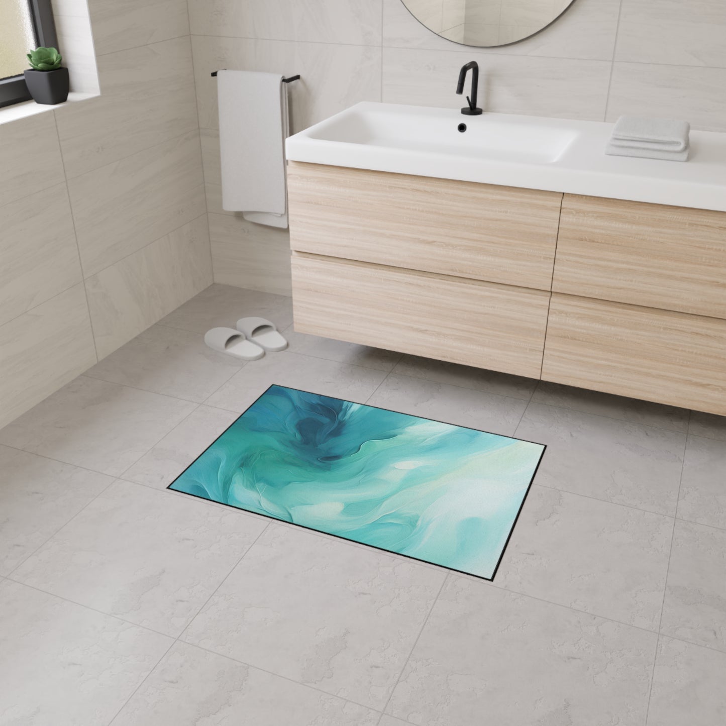 Heavy Duty Floor Mat — Teal Ocean Abstract Slip-Resistant Entry Rug