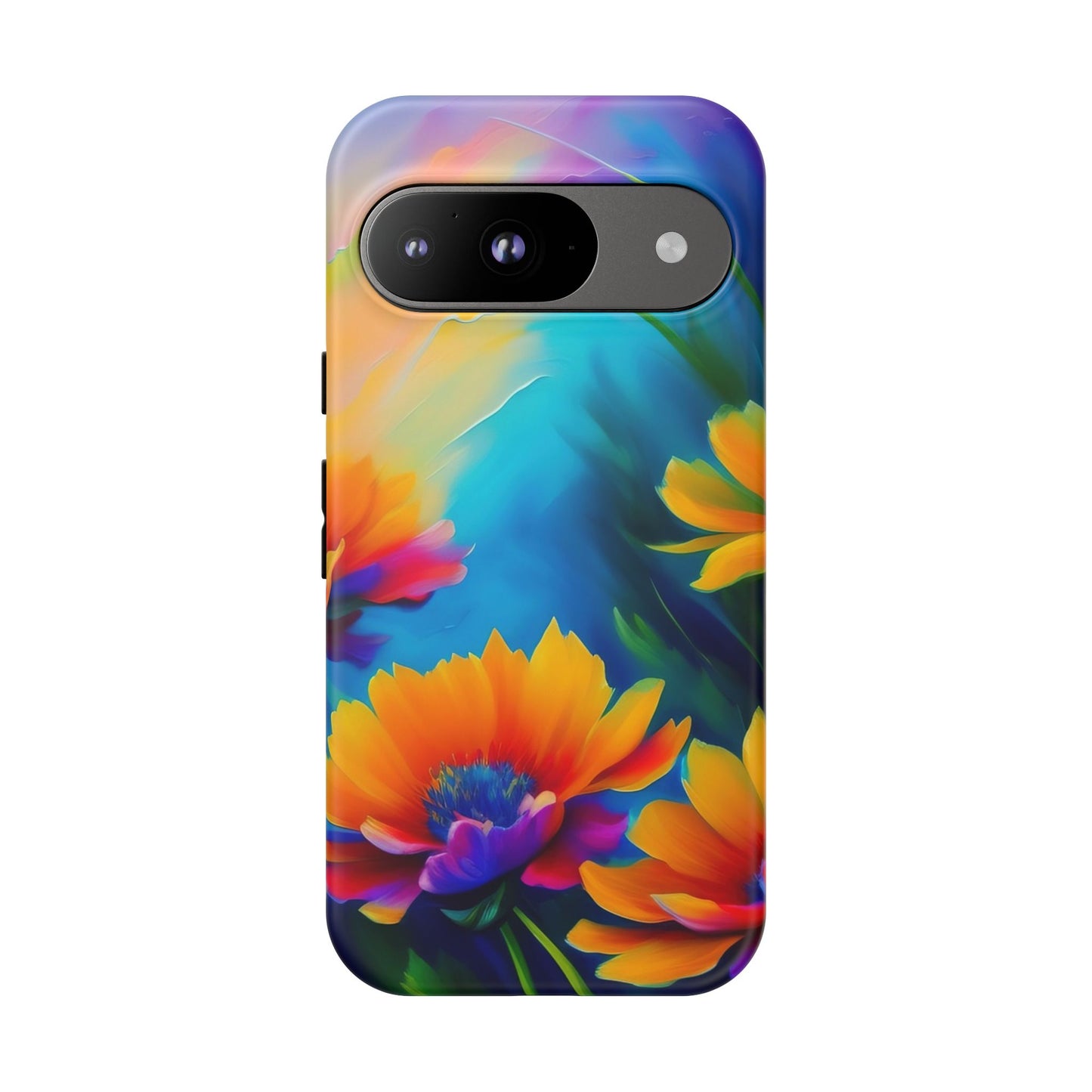 Floral Sunset Tough Phone Case — Vibrant Watercolor Flowers Protective Cover