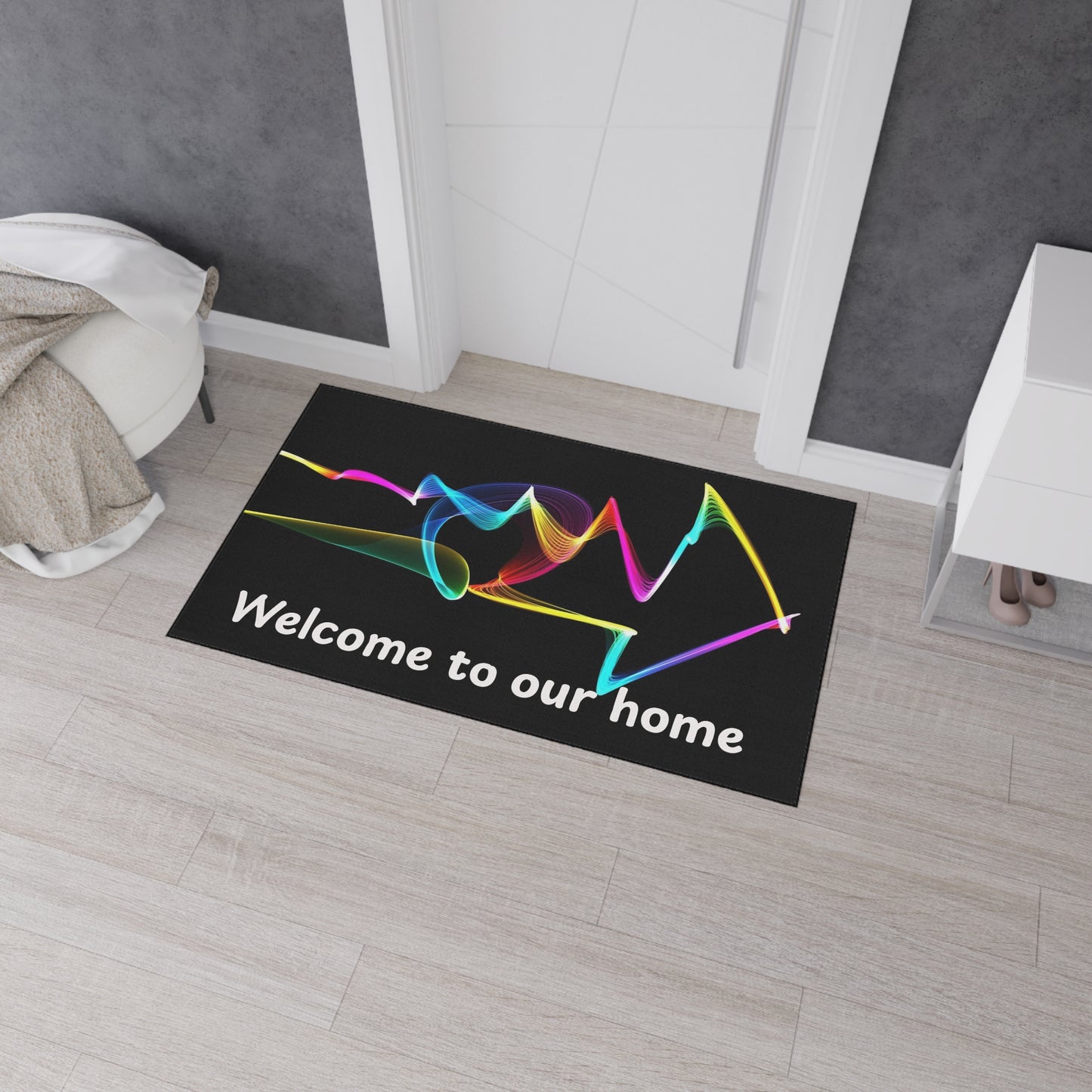 Welcome to Our Home Floor Mat — Colorful Wave Entrance Rug