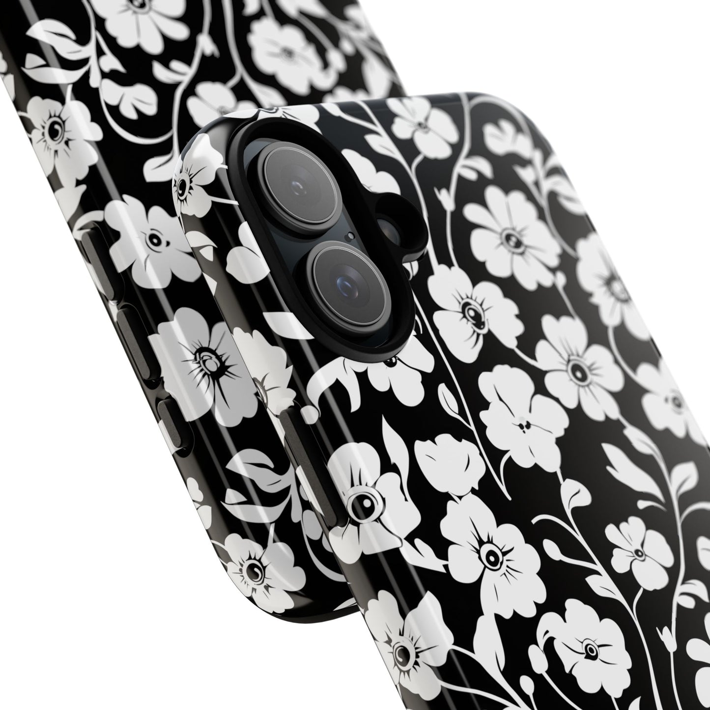Floral Noir Tough Phone Case — Black & White Flower Protective Cover
