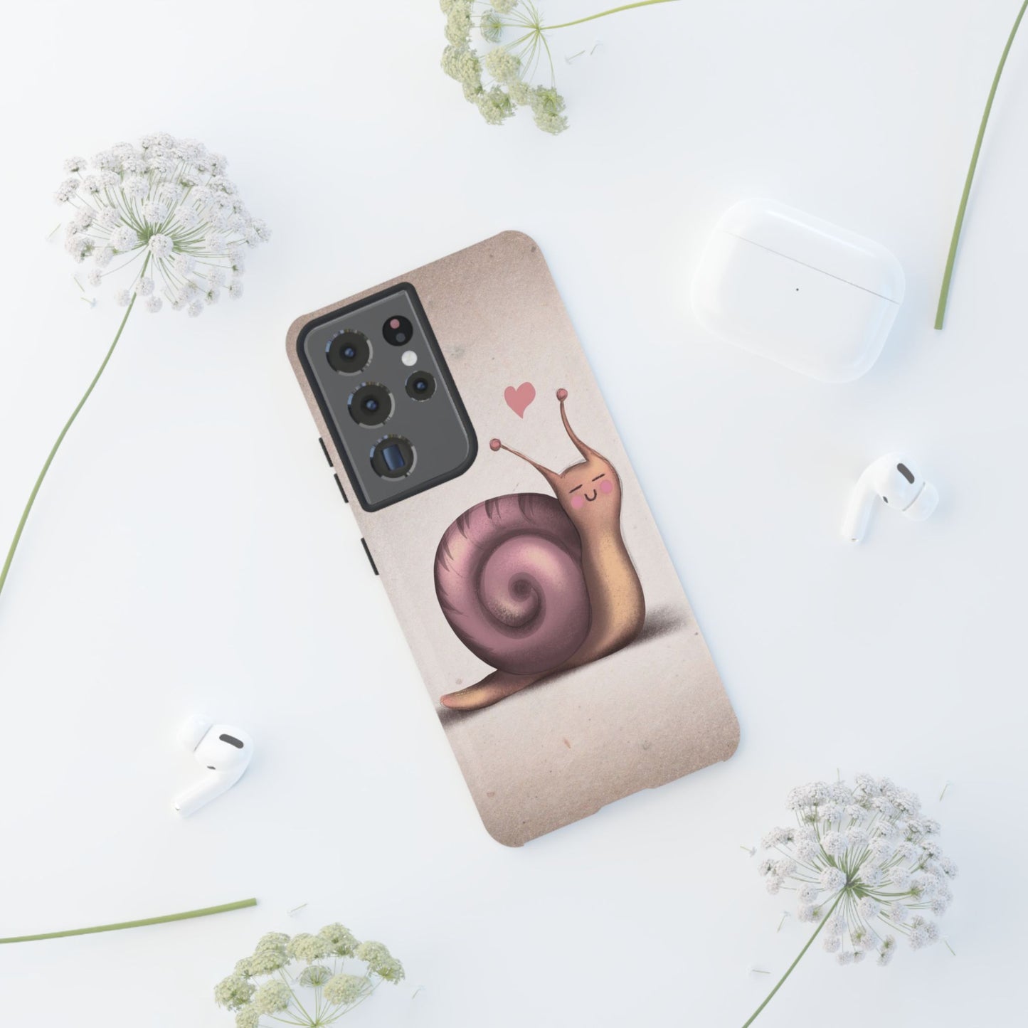 Cute Snail Phone Case — Pink Heart Cartoon Protective iPhone Cover