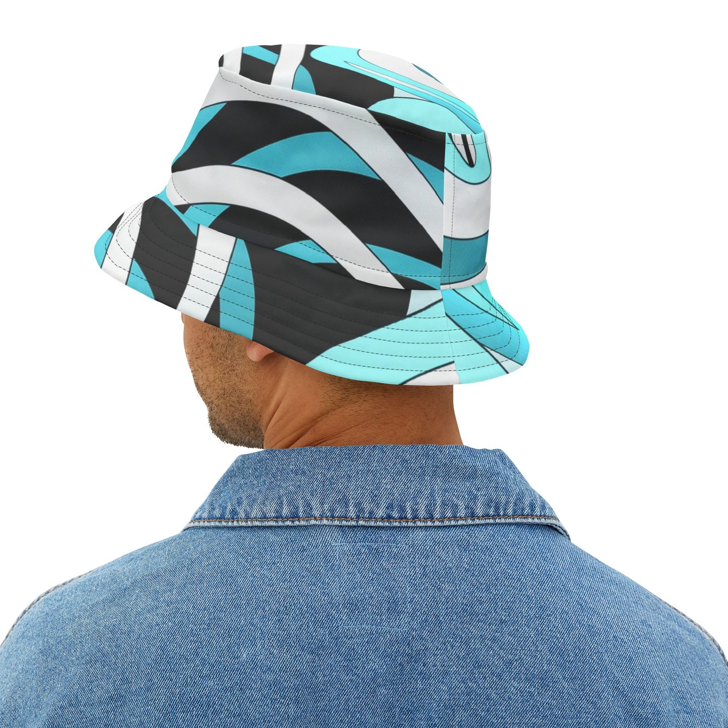 Turquoise Wave Bucket Hat — Retro Swirl Pattern Sun Hat