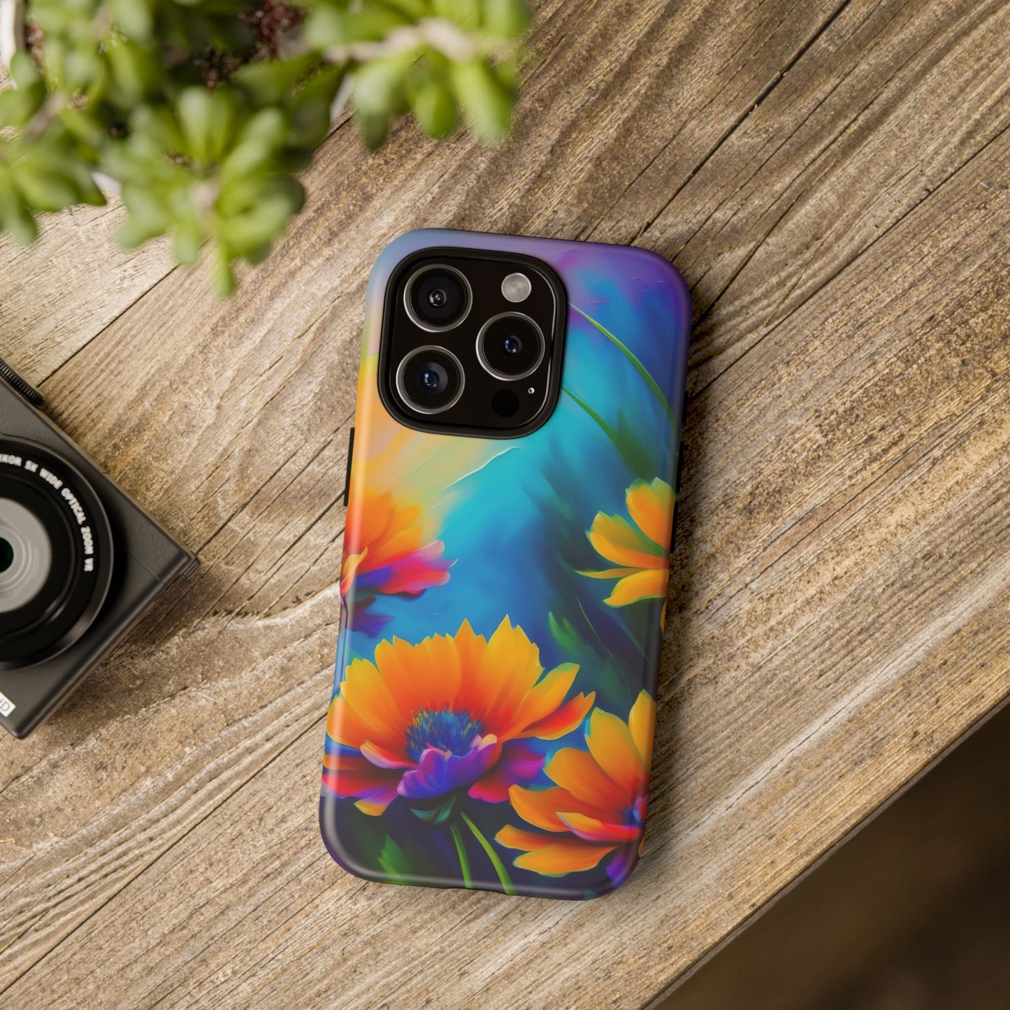 Floral Sunset Tough Phone Case — Vibrant Watercolor Flowers Protective Cover