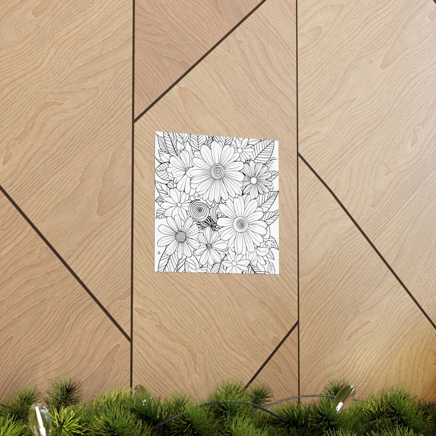 DIY Botanical Doodle Poster — Black & White Floral Coloring Art Print