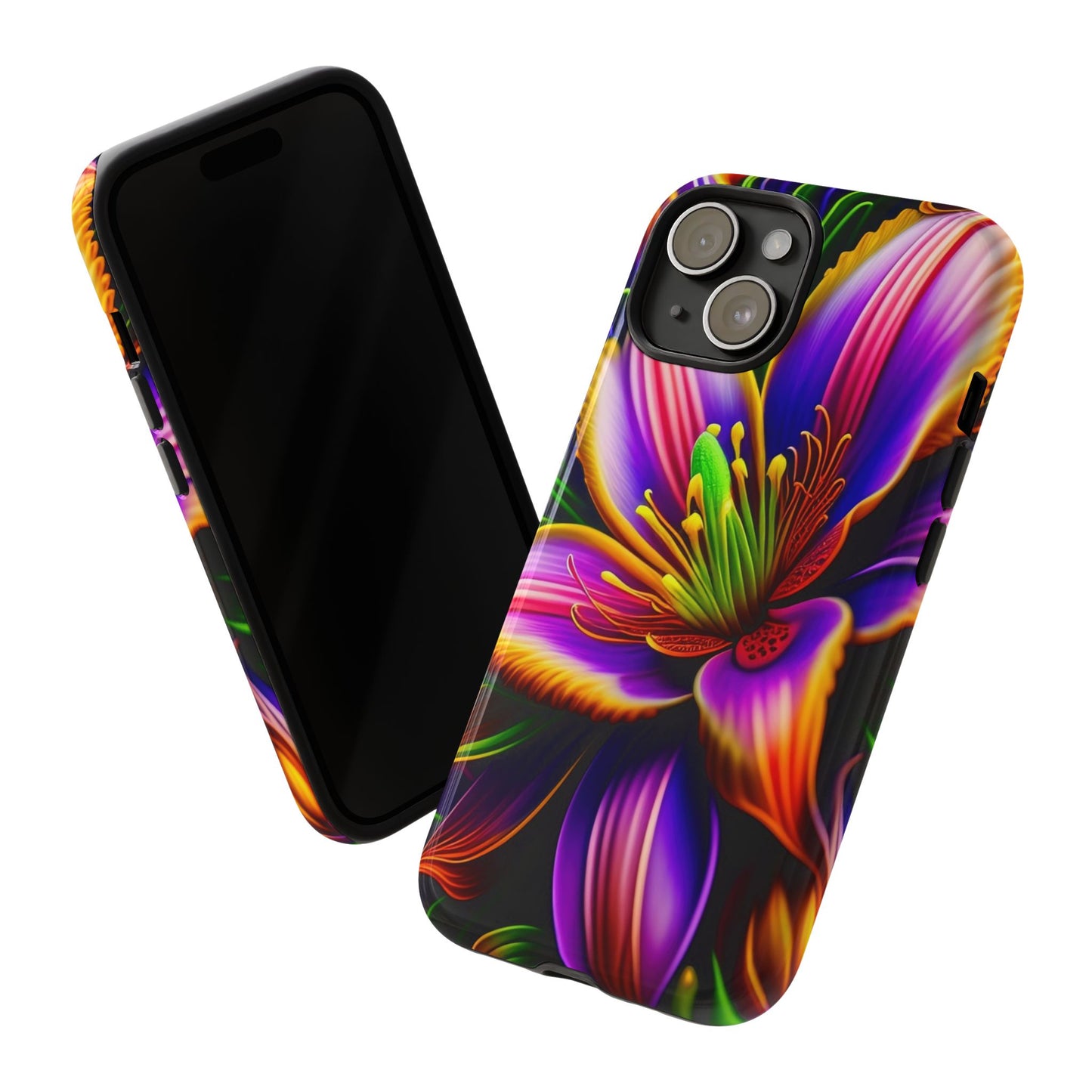 Floral Neon Tough Phone Case — Vivid Purple & Orange Lily Protective Cover