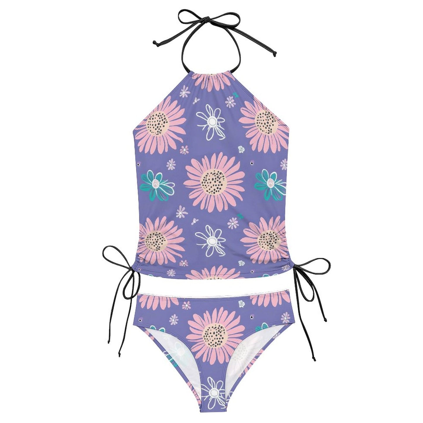 2-Piece Women's Tankini Set with High Neck Halter Top