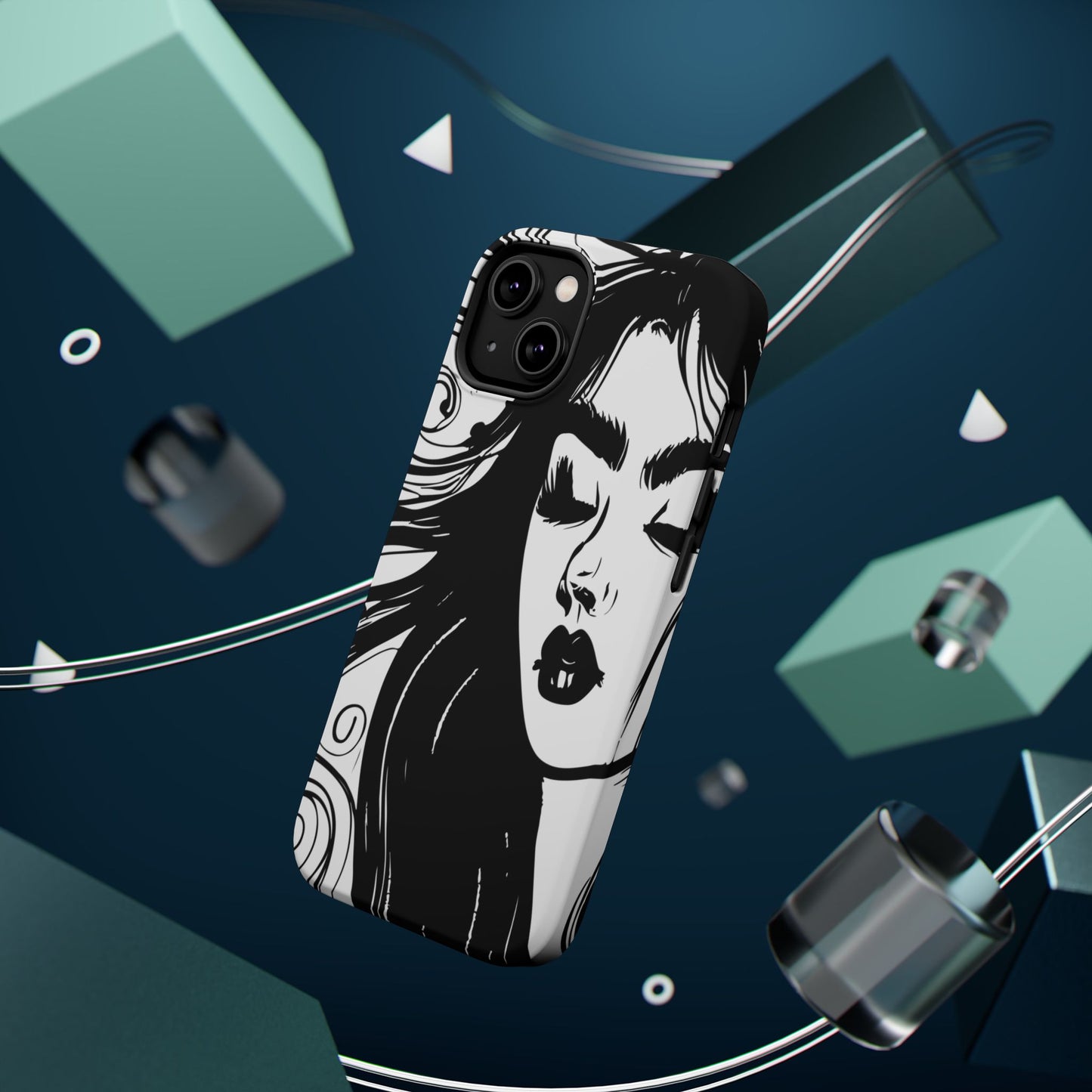 Artistic Black & White Portrait Phone Case — Magnetic Impact-Resistant