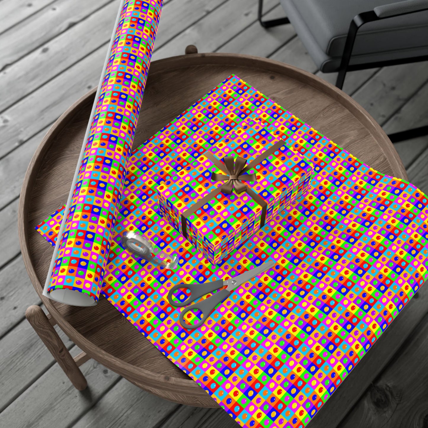 Colorful Heart Grid Gift Wrap Paper — Bright Geometric Valentine & Birthday Wrapping
