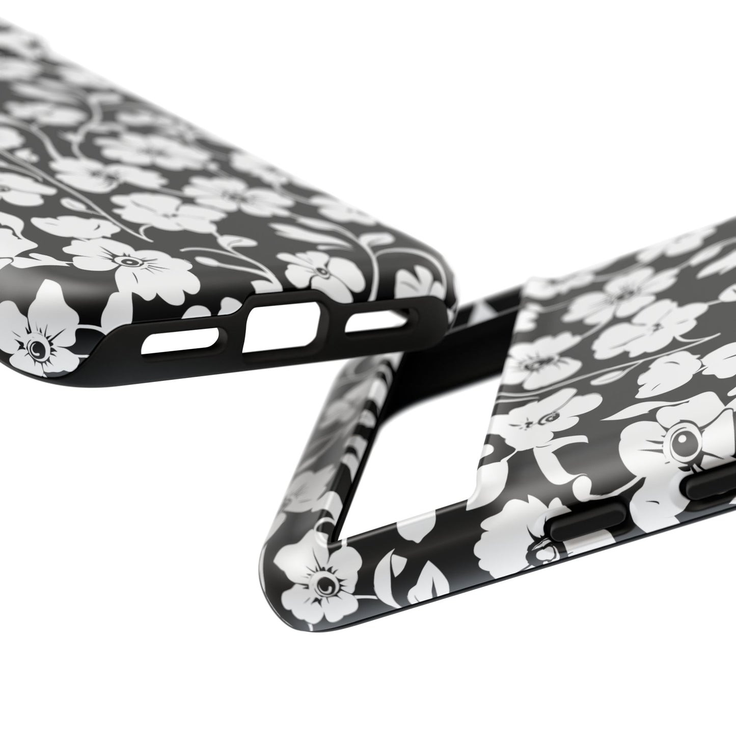 Floral Noir Tough Phone Case — Black & White Flower Protective Cover